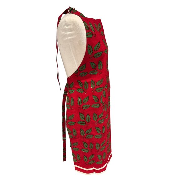 Vintage Plum Cuisine Brook Christmas Apron Holly Print 100% Cotton Red & Green O - Picture 4 of 6